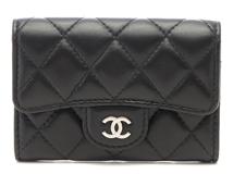 CHANEL　シャネル　マトラッセ　フラップカードケース　ブラック／SV　ラムスキン　AP0214【471】IK