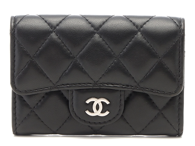 CHANEL　シャネル　マトラッセ　フラップカードケース　ブラック／SV　ラムスキン　AP0214【471】IK