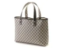 GUCCI グッチ GGプラス シェリーライン トートバッグ 211134 ベージュ/ネイビー PVC/レザー【460】2120500255446