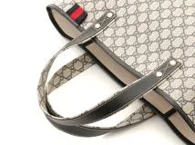 GUCCI グッチ GGプラス シェリーライン トートバッグ 211134 ベージュ/ネイビー PVC/レザー【460】2120500255446