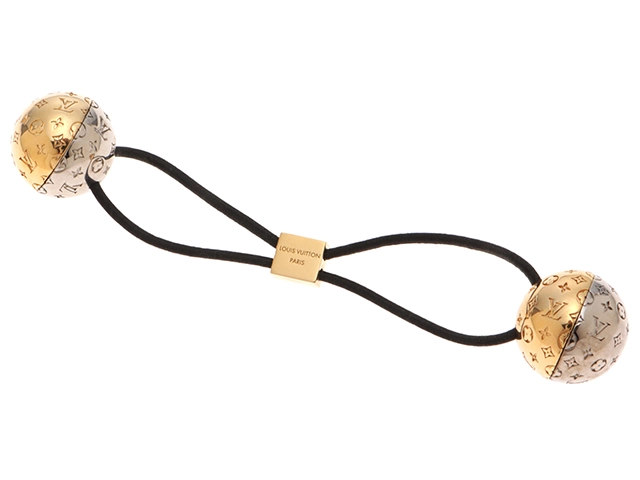 LOUIS VUITTON ルイヴィトン シュシュ・ナノグラムプ シルバー ゴールドラネットLV ステンレス ナイロン M80266【472】HG