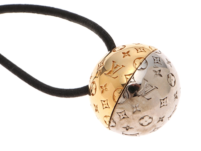 LOUIS VUITTON ルイヴィトン シュシュ・ナノグラムプ シルバー ゴールドラネットLV ステンレス ナイロン M80266【472】HG