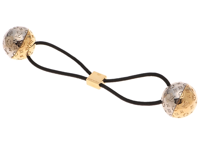 LOUIS VUITTON ルイヴィトン シュシュ・ナノグラムプ シルバー ゴールドラネットLV ステンレス ナイロン M80266【472】HG