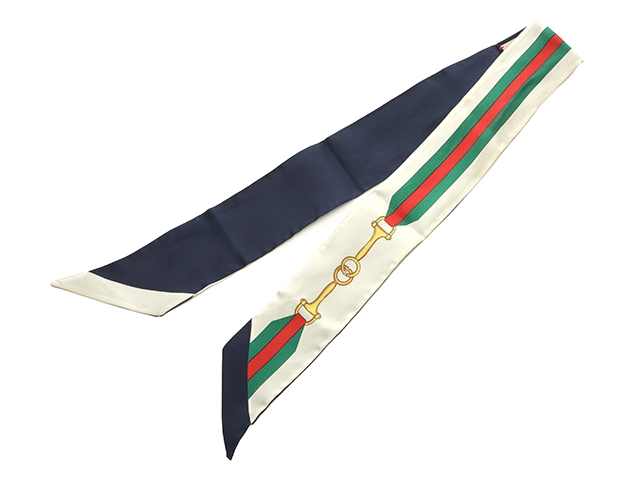 GUCCI グッチ スカーフ インターロッキングＧホースピットプリント ベージュ/ネイビー【472】RKT