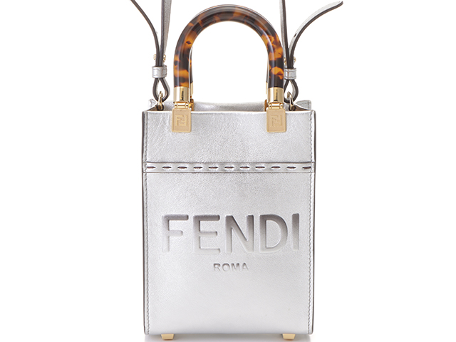 FENDI フェンディ サンシャインショッパー ミニ シルバー レザー 【471