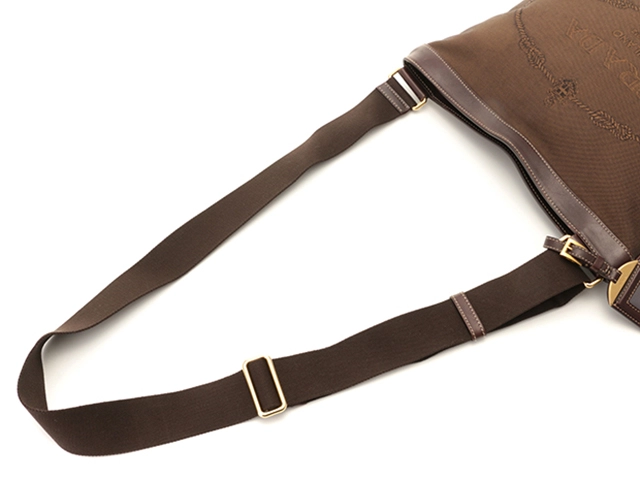 PRADA　 プラダ　ロゴジャカード　ショルダーバッグ　ブラウン　キャンバススラッシュレザー　BT0536【431】2120700016786
