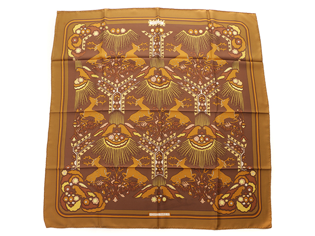 HERMES エルメス スカーフ カレ90 TALLY-HO ブラウン シルク【472】YY