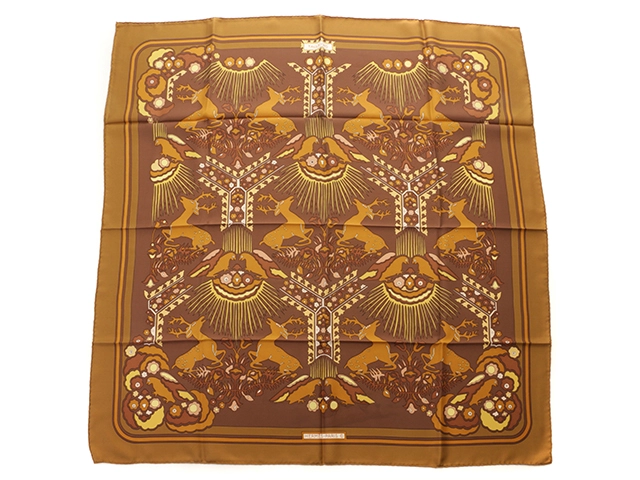 HERMES エルメス スカーフ カレ90 TALLY-HO ブラウン シルク【472】YY