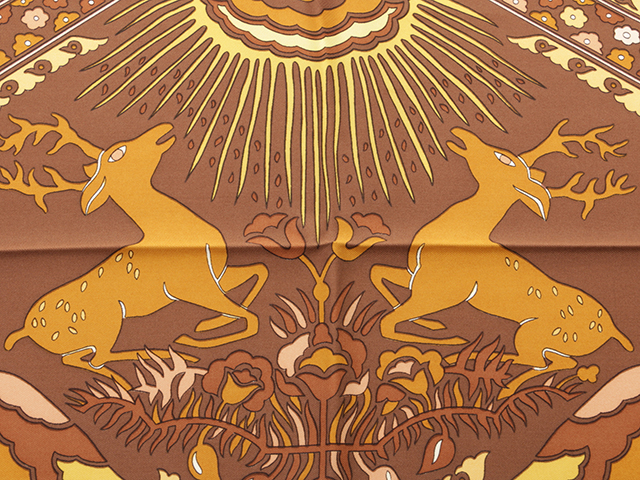 HERMES エルメス スカーフ カレ90 TALLY-HO ブラウン シルク【472】YY