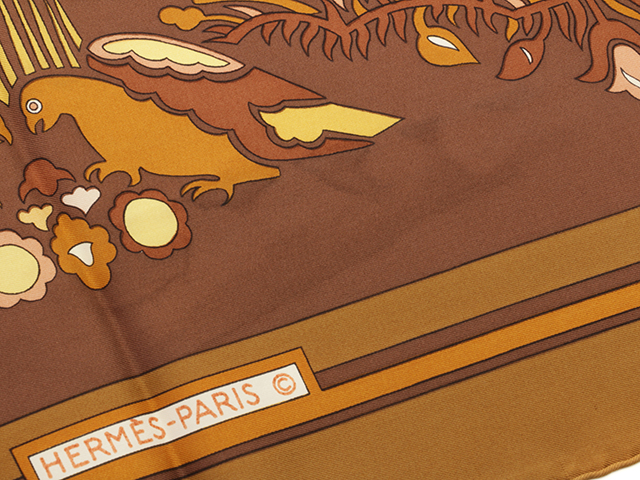 HERMES エルメス スカーフ カレ90 TALLY-HO ブラウン シルク【472】YY