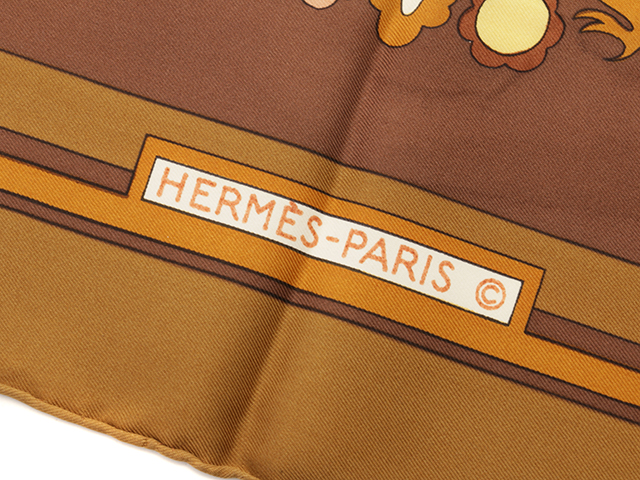 HERMES エルメス スカーフ カレ90 TALLY-HO ブラウン シルク【472】YY