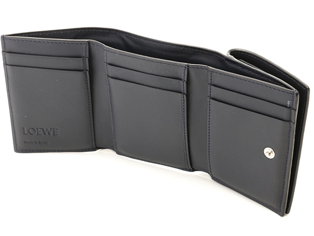 LOEWE　ロエベ　トライフォールドウォレット　ディープネイビー　カーフ【433】2120700020998