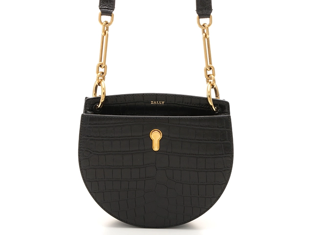 【保存袋付】BALLY　バリー　ハンドバッグ　型押しクロコ　ネイビー　I974 保存袋付】BALLY バリー ハンドバッグ 型押しクロコ ネイビー