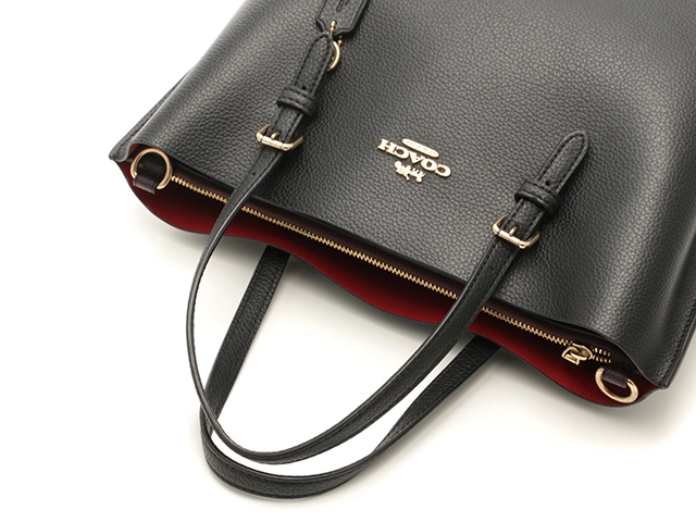 COACH アウトレット コーチ レザー モリー トート 25 ハンドバッグ ショルダーバッグ 2way ブラック×トゥルーレッド【208】2121000001762