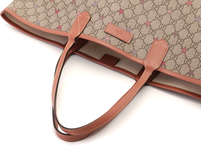 GUCCI　グッチ　GGスプリーム　スター　トートバッグ　ベージュ／ピンク　ＰＶＣ／レザー　【208】2121000002219