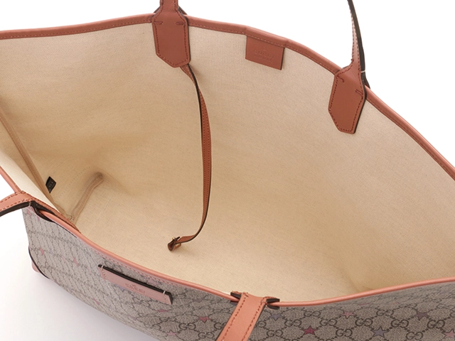 GUCCI　グッチ　GGスプリーム　スター　トートバッグ　ベージュ／ピンク　ＰＶＣ／レザー　【208】2121000002219