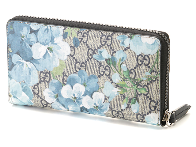 GUCCI グッチ GGブルームス ラウンド長財布 PVC ベージュ/ブルー