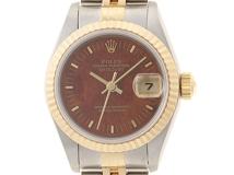 T番1998年並行品 ROLEX ロレックス 腕時計 デイトジャスト26 69173 ステンレス／K18イエローゴールド マホガニー文字盤 自動卷【472】SJ