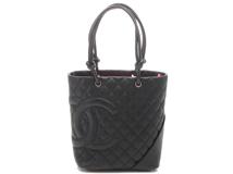 CHANEL　シャネル　カンボンライン　ミディアムトート　ブラック/SV　カーフ　2121000012188【432】