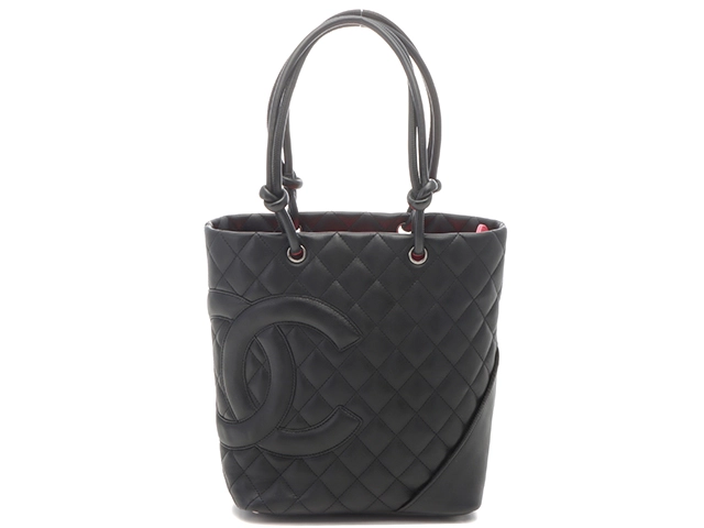 CHANEL シャネル カンボンライン ミディアムトート ブラック/SV カーフ