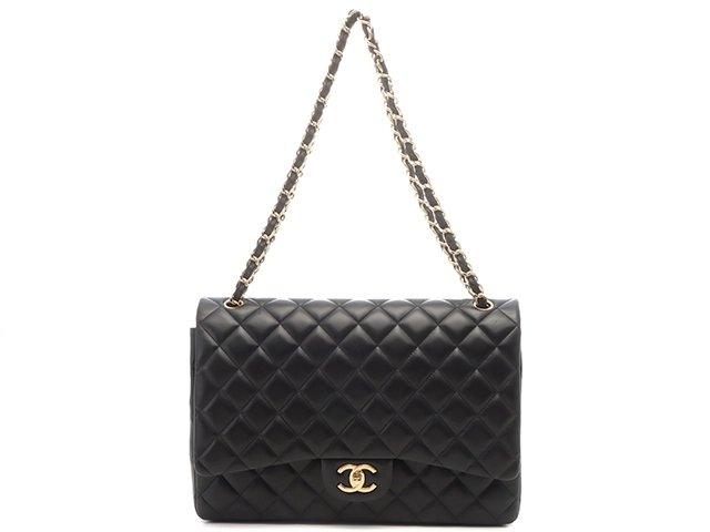 CHANEL　シャネル　デカマトラッセ33　 A01094　Wフラップチェーンショルダー　ブラック　ゴールド金具　ラム【432】2121000016421