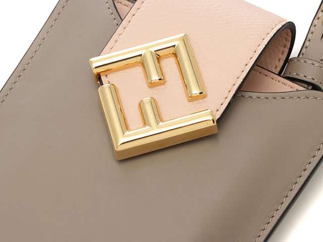 FENDI フェンディ FFダイヤモンド フォンポーチ 7AS188 グレージュ/ピンク【430】2121000017916