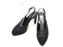 CHANEL シャネル　レースパンプス　38 CHANEL シャネル オープントゥパンプス レザー チェーン