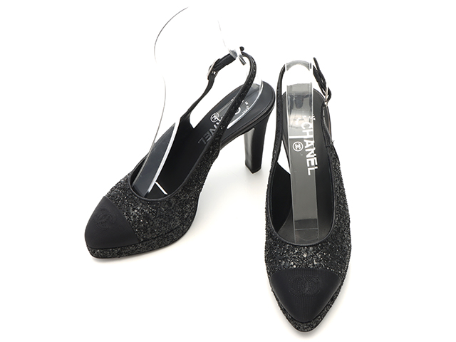 CHANEL シャネル ココマークグリッターパンプス レディース38