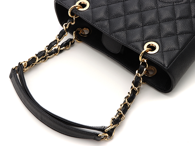 CHANEL　シャネル　キャビアスキン　PST　トートバッグ　ブラック　新型　ゴールド金具　2141000302027　【432】