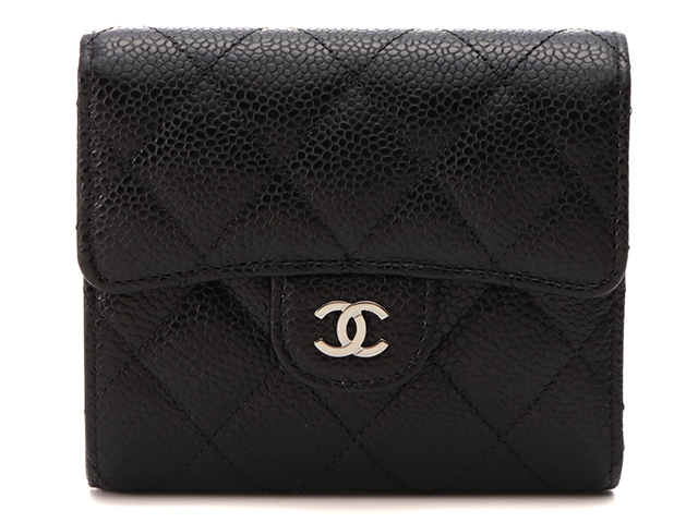 CHANEL シャネル マトラッセ クラシックスモールフラップウォレット ブラック シルバー金具 ギャビアスキン【472】RKT  の購入なら「質」の大黒屋（公式）