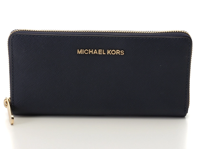 MICHAEL KORS マイケルコース ラウンド長財布 ネイビー レザー 【205