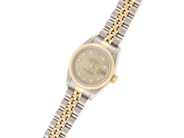 W番　ROLEX　ロレックス　デイトジャスト　69173G　18YG/SS　10Pダイヤ　ゴールド文字盤　レディース　腕時計（2141000348582）【200】C