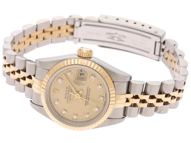 W番　ROLEX　ロレックス　デイトジャスト　69173G　18YG/SS　10Pダイヤ　ゴールド文字盤　レディース　腕時計（2141000348582）【200】C