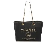 CHANEL シャネル チェーントートバッグ ドーヴィル ネイビー／ＧＰ キャンバス／カーフ【430】2141100348673  の購入なら「質」の大黒屋（公式）