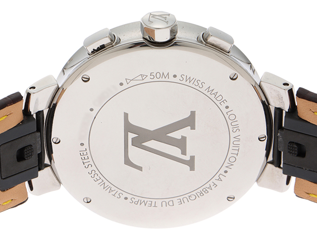 【107910】LOUIS VUITTON ルイ・ヴィトン  Q8D11 タンブール・ムーンスターGM　クロノグラフ ブラックダイヤル SS/ラバー クオーツ 当店オリジナルボックス 腕時計 時計 WATCH メンズ 男性 男 紳士