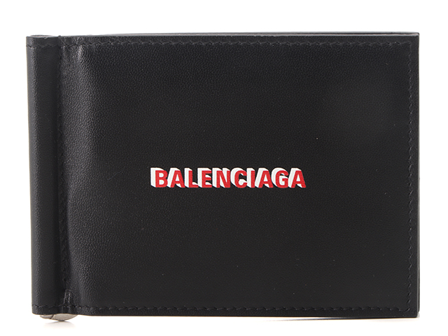【美品✨】BALENCIAGAマネークリップ　 折財布　ステッチ　レザー 黒