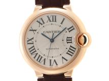 Cartier カルティエ バロンブルーMM WGBB0009 時計 自動巻き ピンクゴールド/革ベルト ローマ数字 シルバー文字盤　2012年正規【472】HU
