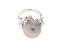 JEWELRY　ジュエリー　　リング　PT900プラチナ　サイズ#7  　ブラックパール13.6ｍｍ／ダイヤモンド0.41ct   　重さ11.6g  【472】HA