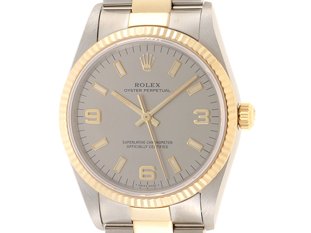 ROLEX　ロレックス　オイスター　パーペチュアル　14233　グレー文字盤　イエローゴールド/ステンレス　YG/SS　S番　メンズ　 1996年8月並行ギャラ　自動巻き　2141100589847【432】