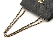 CHANEL シャネル デカマトラッセ34 Wチェーンショルダー ブラック ゴールド金具 ラムスキン【432】2141100605271