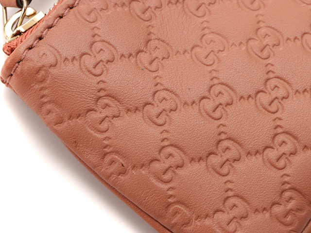 GUCCI グッチ マイクログッチシマコインケース ピンクベージュ レザー 