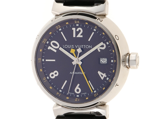 LOUIS VUITTON ルイ・ヴィトン 腕時計 タンブールGMT　Q11310自動巻き　ステンレス　ブラウン文字盤【460】2141200384410