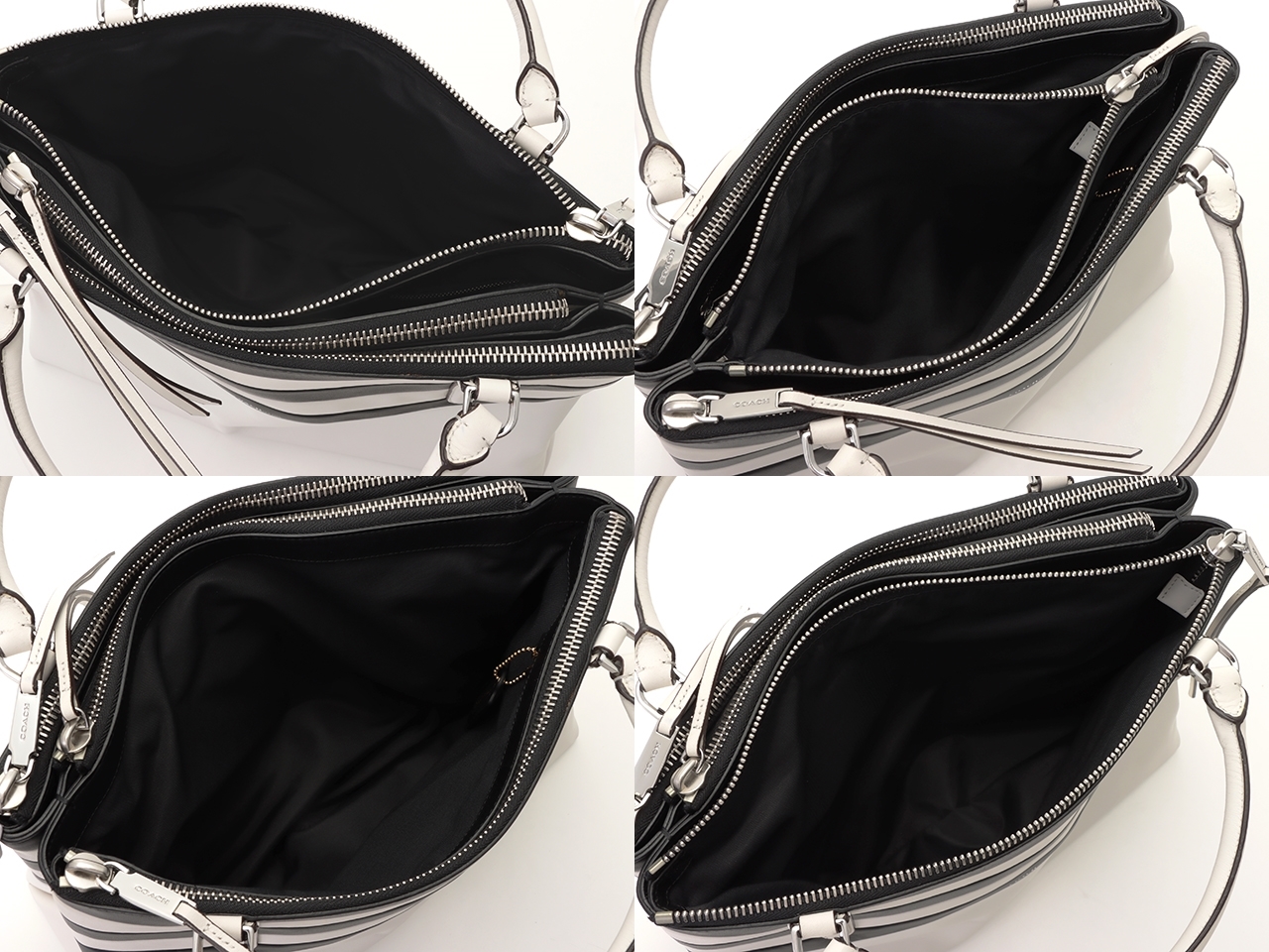 COACH コーチ ストライプ2wayトートバッグ ブラック/ホワイト レザー 30354 【437】 image number 5