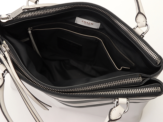 COACH コーチ ストライプ2wayトートバッグ ブラック/ホワイト レザー 30354 【437】 image number 6