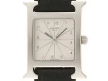 Th947282 エルメス 腕時計 Hウォッチ HH1.210 ホワイト文字盤 クォーツ SS レザーベルト(D刻印) レディース HERMES 良好・