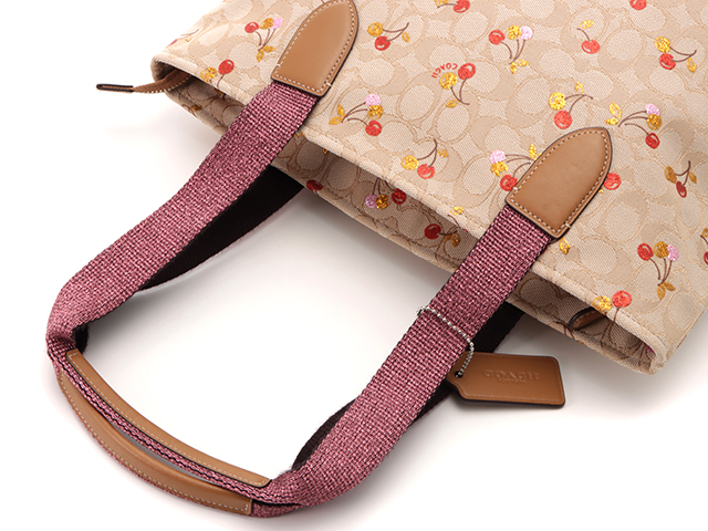 COACH コーチ チェリー柄トートバッグ ベージュ/ピンク シグネチャー