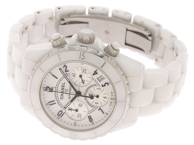 CHANEL　シャネル　J12　クロノグラフ　男性用腕時計　メンズ　自動巻き　オートマチック　ホワイト　セラミック　H1007　【474】