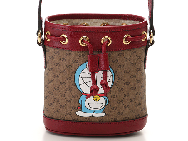 【ネット限定】　GUCCI 　グッチ　ミニGGスプリーム　ミニバケットバッグ　647801　PVC　レザー　レッド　ベージュ　ドラえもんコラボ　 【888】　2141300347247　K