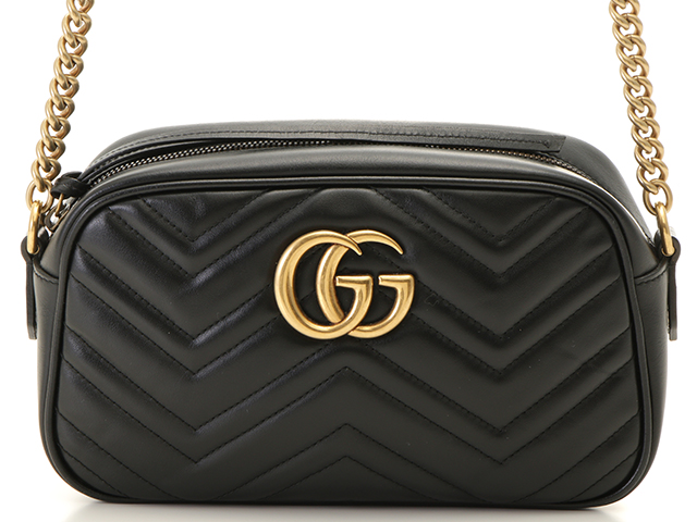 GUCCI　グッチ　GGマーモント　キルティングスモールショルダー　447632　レザー　ブラック　【431】　2141300347452　C