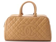 CHANEL　シャネル　ボストンバッグ　ベージュ　キャビアスキン　ゴールド金具【430】2141300358502